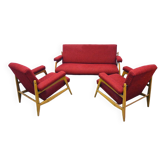 Scandinavian living room set with two armchairs and a sofa, 1960s