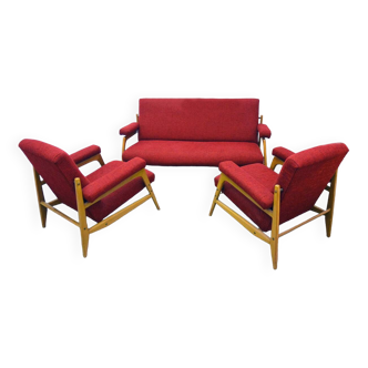 Scandinavian living room set with two armchairs and a sofa, 1960s