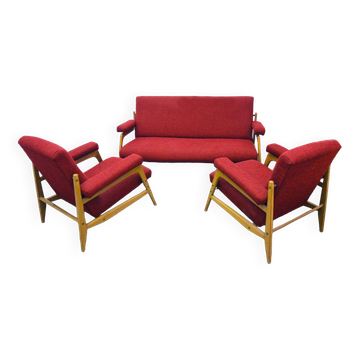 Scandinavian living room set with two armchairs and a sofa, 1960s