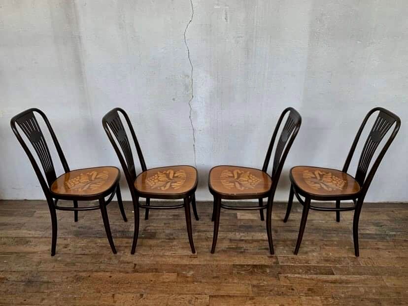 Lot 4 chairs bistrot wood curve stamp tuna and decor seat art nouveau