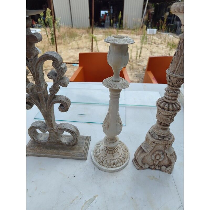 4 wooden candle holders