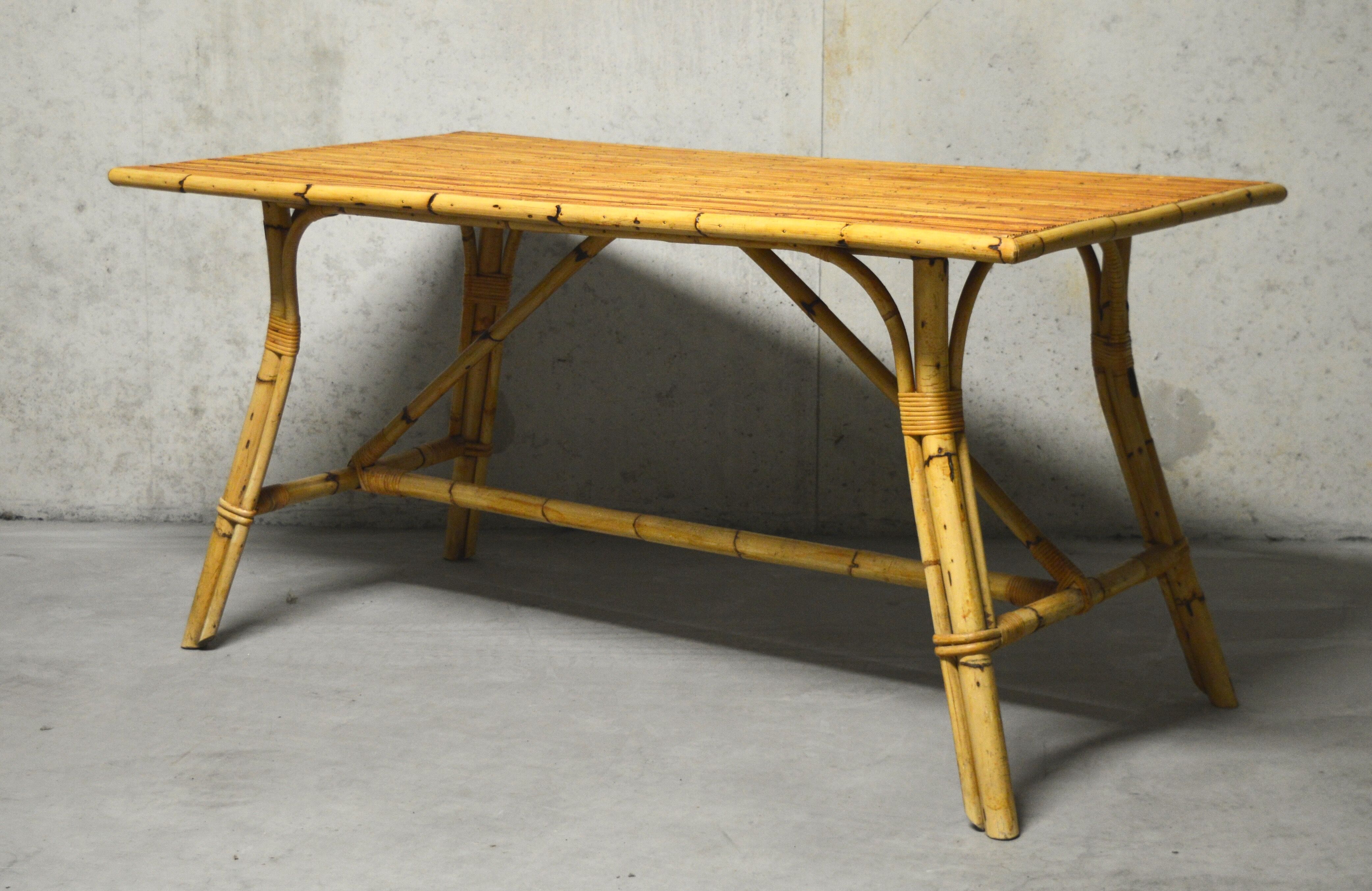 rattan and bamboo table and chair