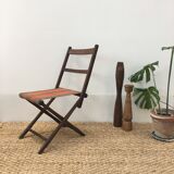 Chaise pliante ancienne en bois et tissu