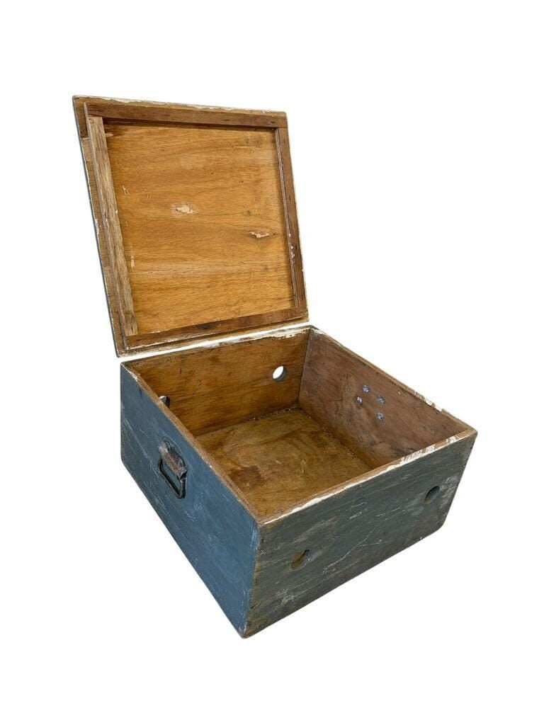 Vintage grey wooden chest with red cross 'first aid'