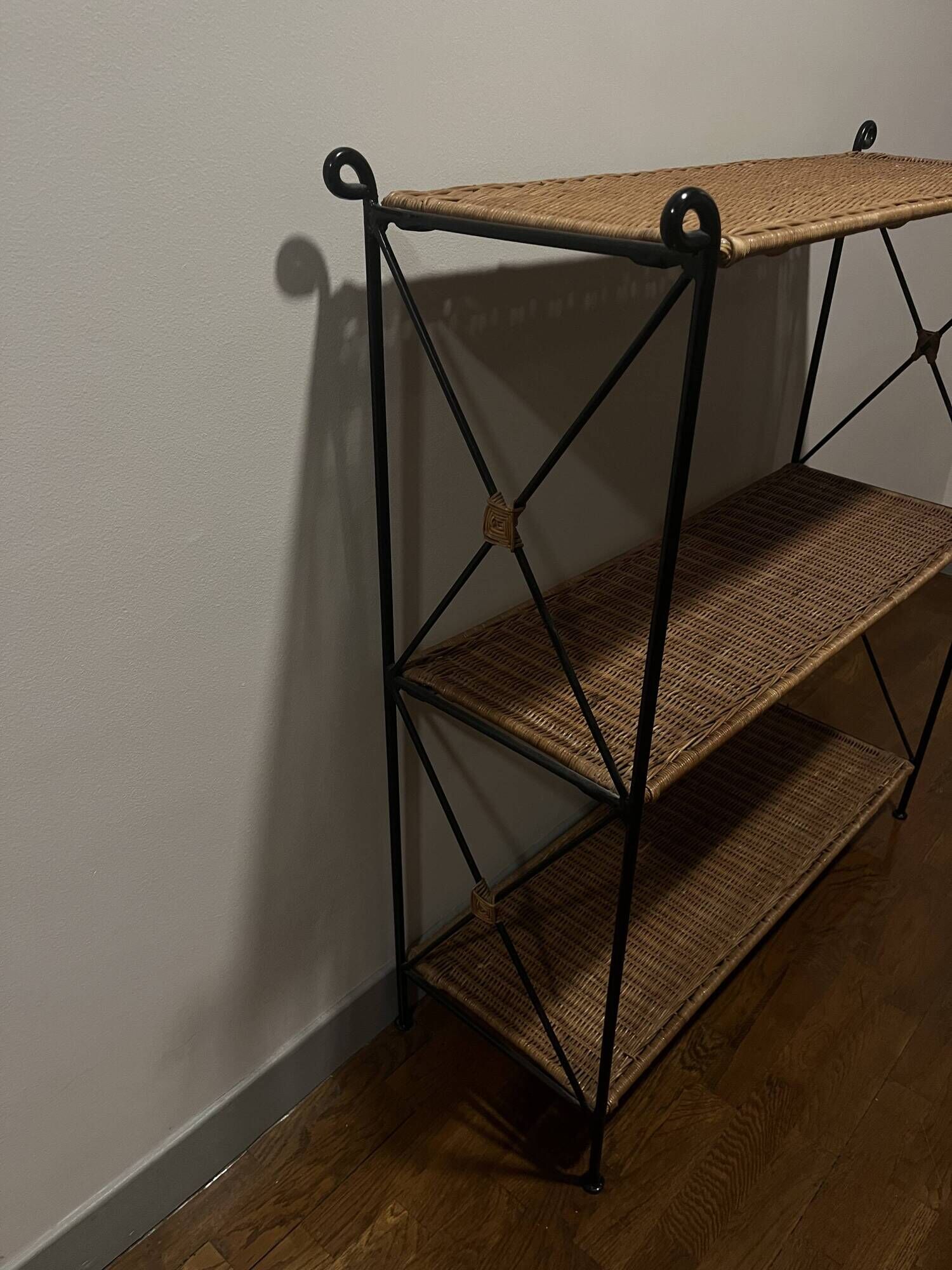 Rattan and wrought iron shelf