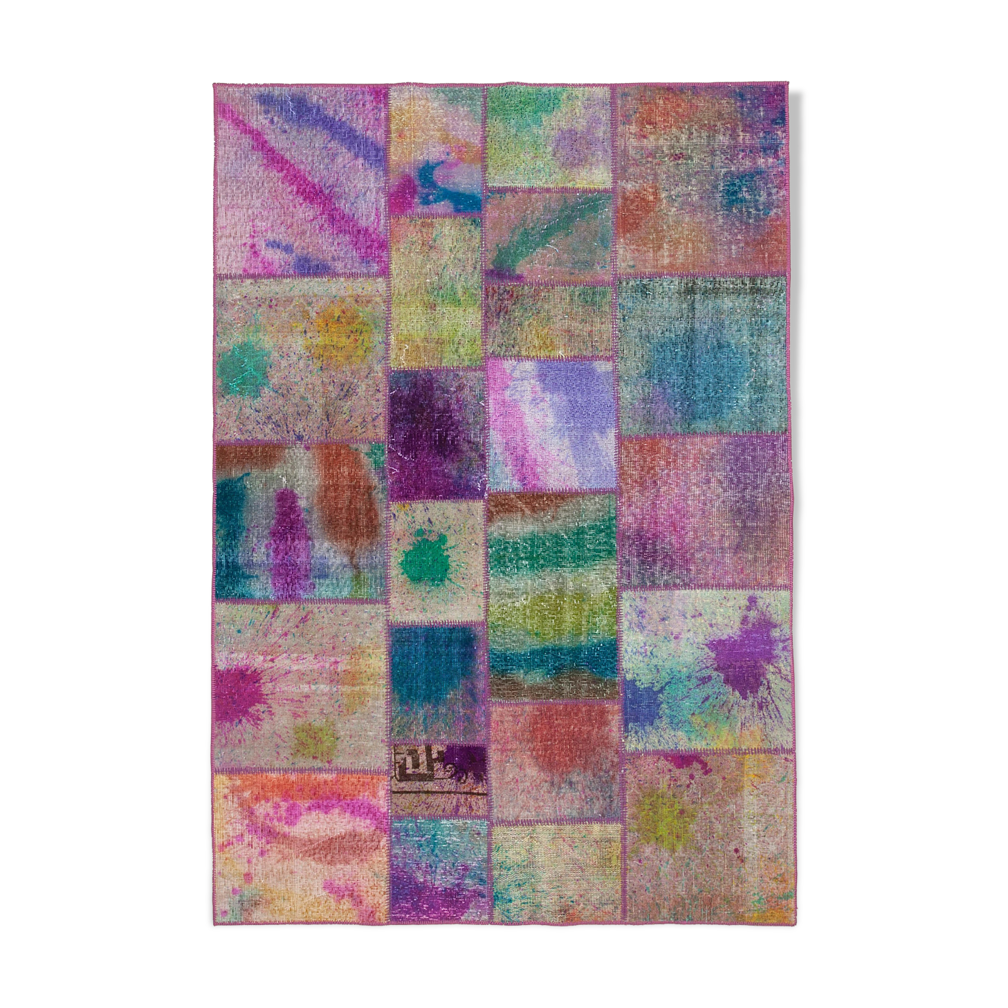 Handmade anatolian overdyed 169 cm x 243 cm multicolor patchwork carpet