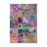 Handmade anatolian overdyed 169 cm x 243 cm multicolor patchwork carpet