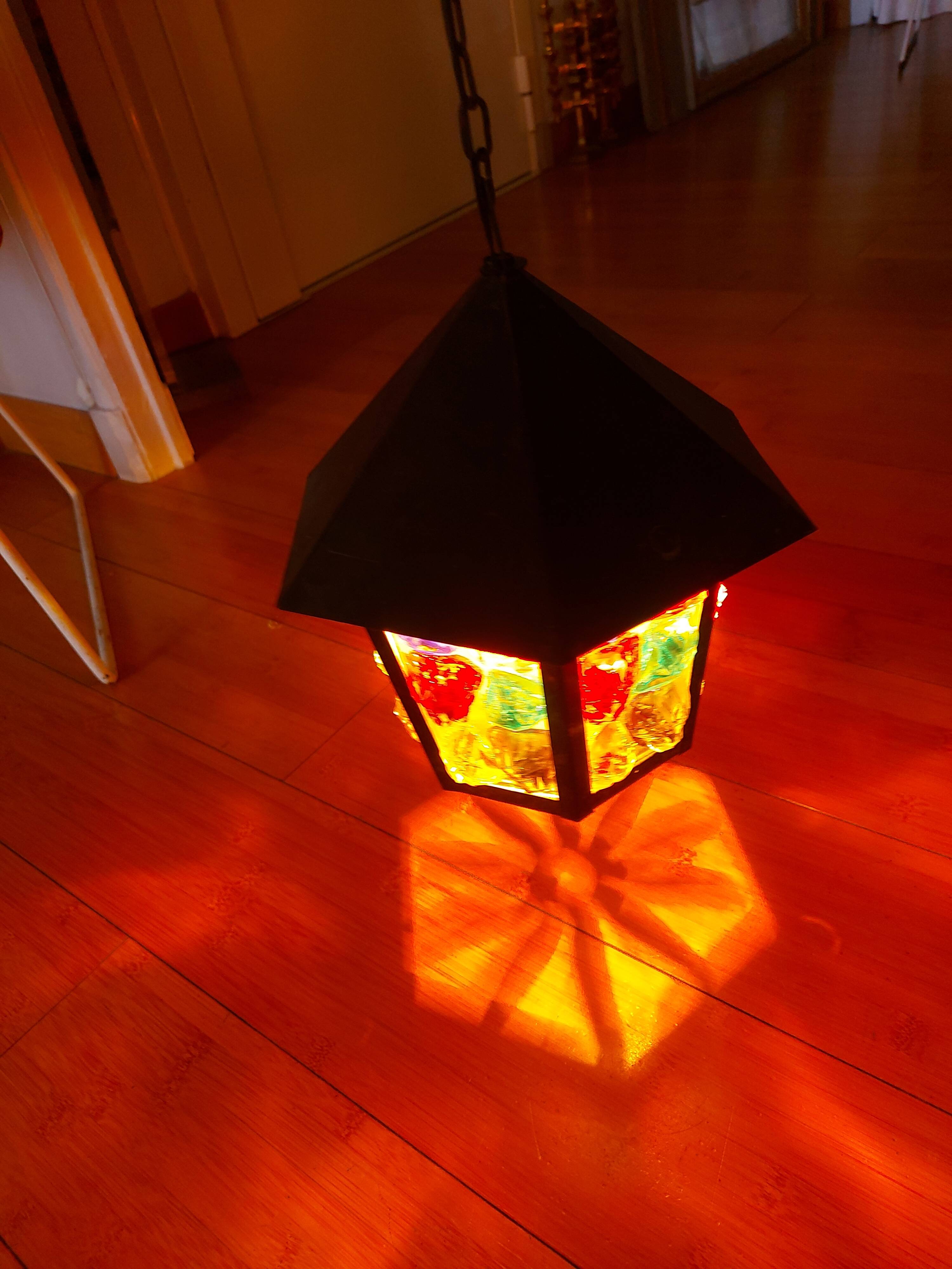 Pendant light, stained glass vestibule lantern