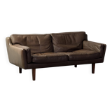 2-seater sofa in brown leather, Illum Wikkelso for Holger Christiansen