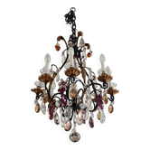 Lustrous chandelier with pendants and glass fruits, Maison Baguès, six lights.