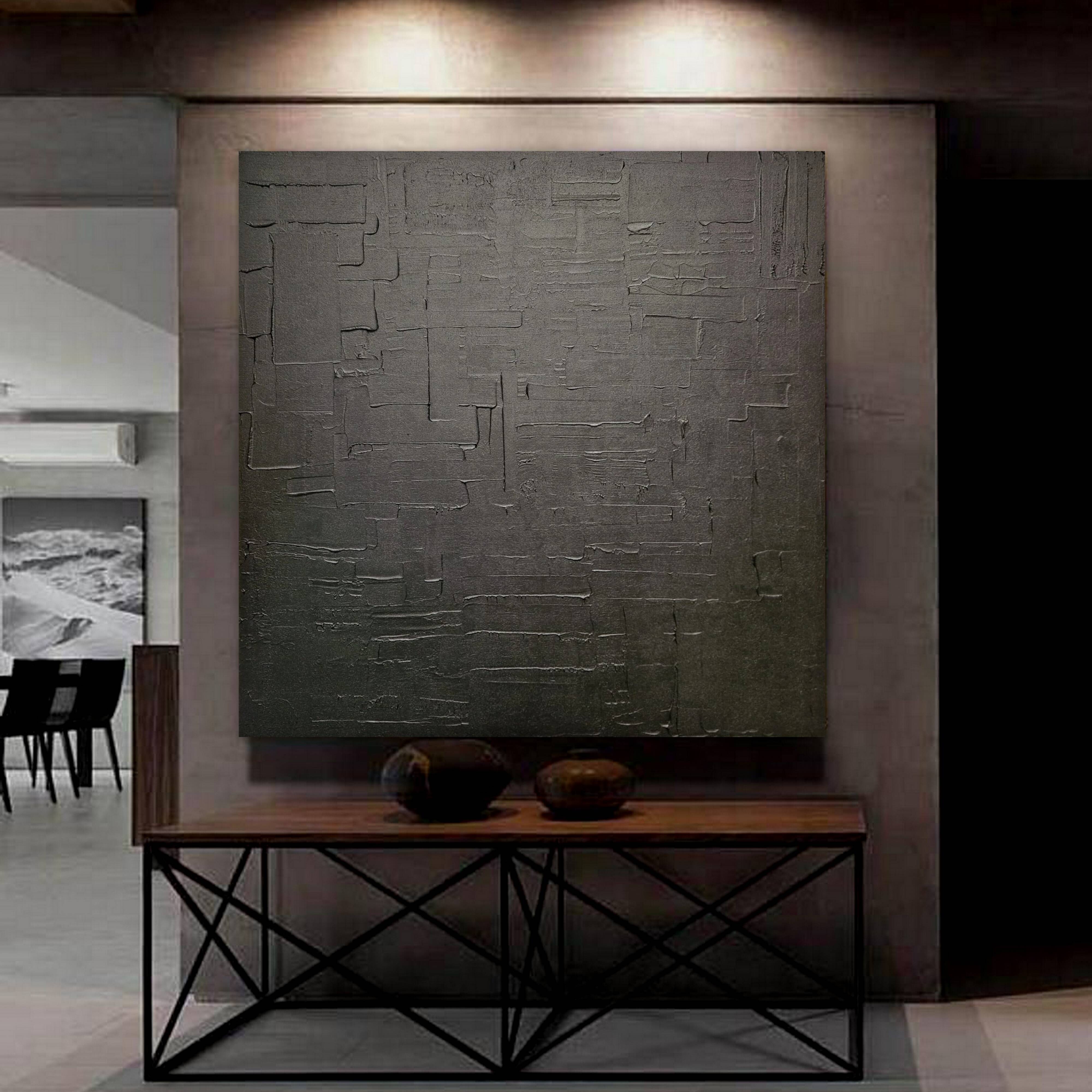Monochrome black minimalist abstract painting