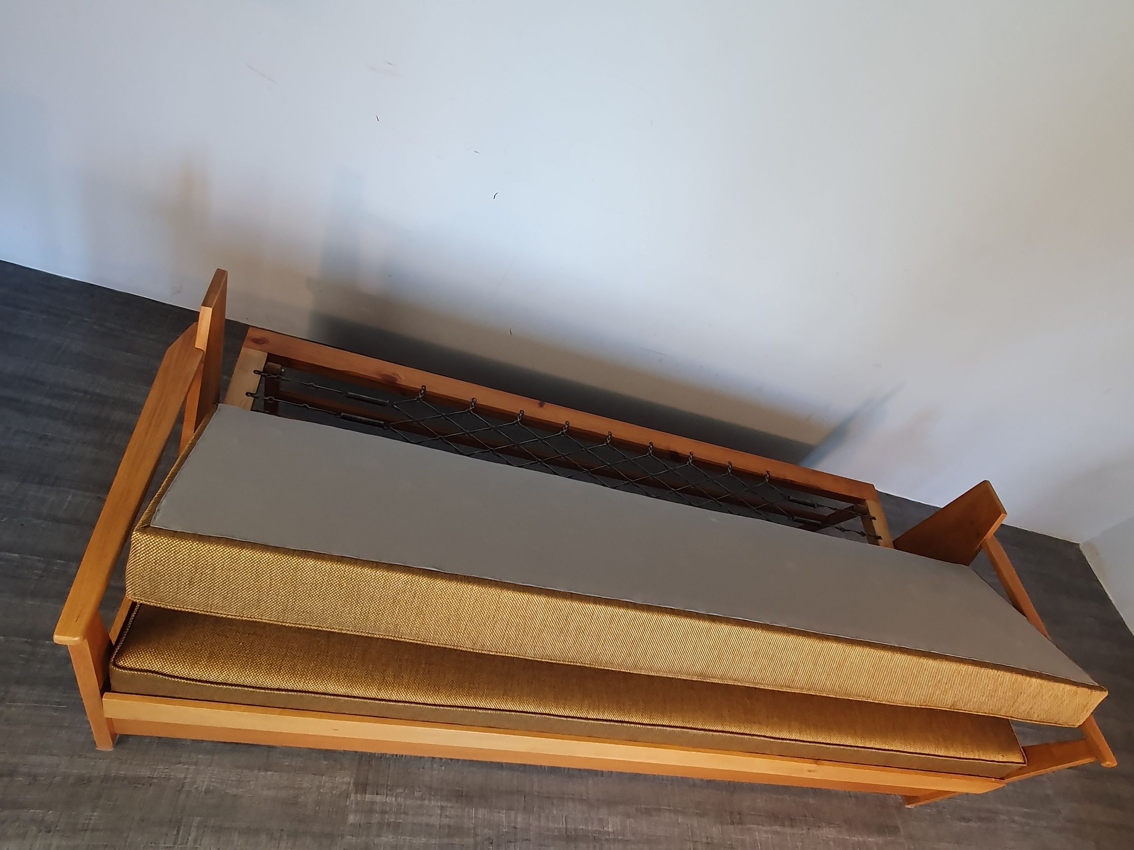Tamara sofa bed in ash and fabric by F. Aplewicz for Lad, Polish Vintage 1950