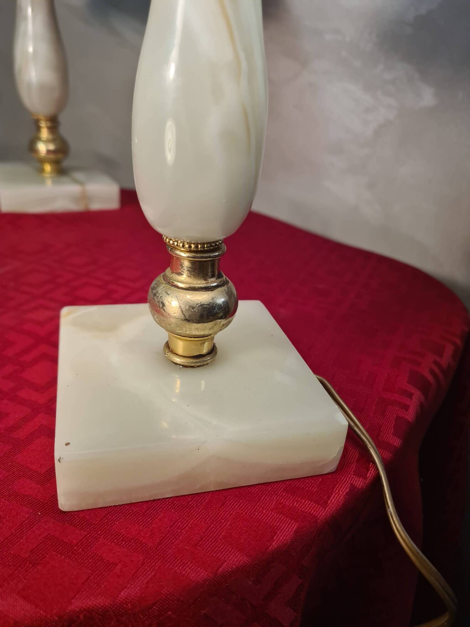 pair of onyx marble lamps, bedside, table, 1960s-70s, new electrical fittings 30x20