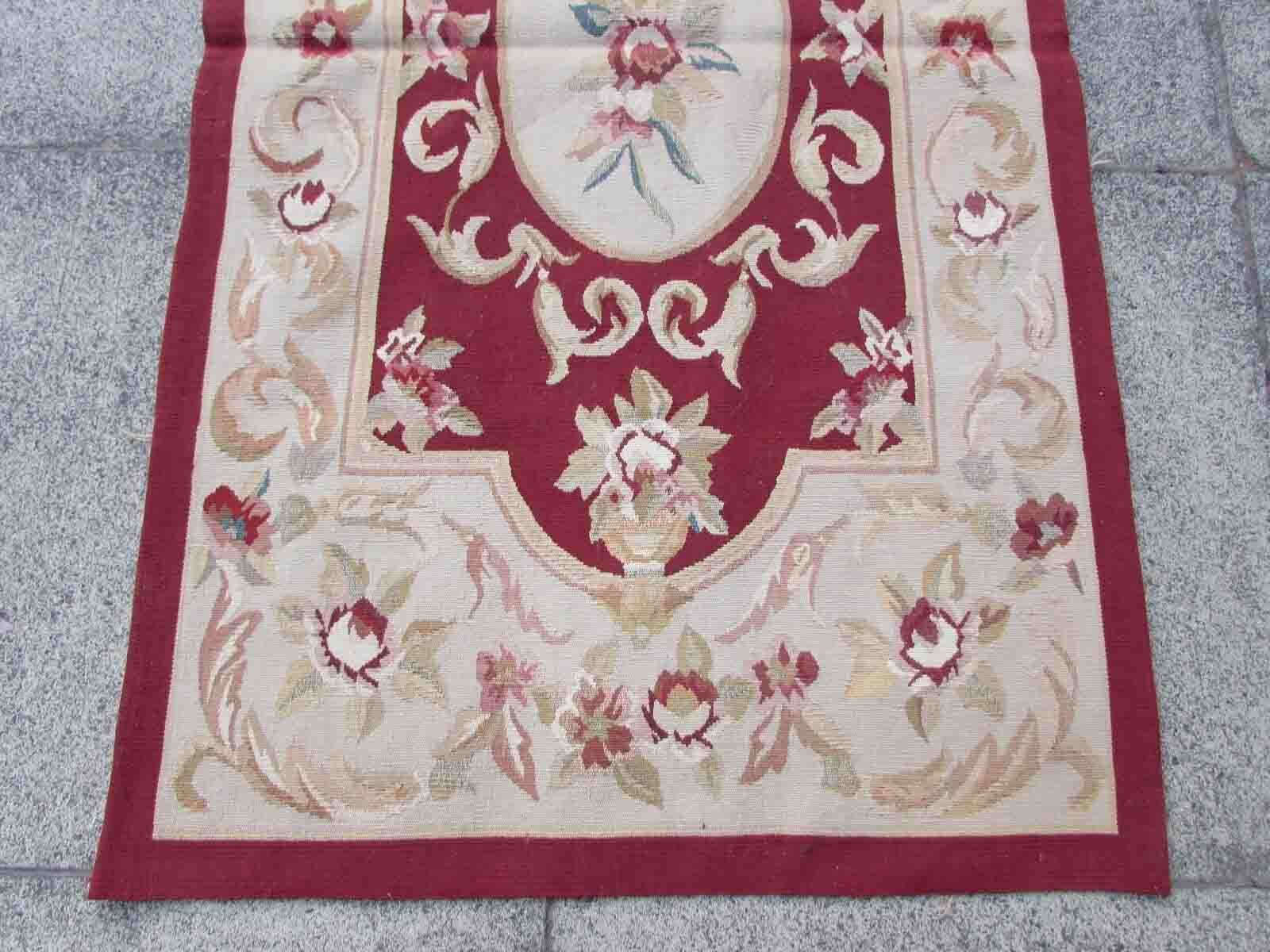 Vintage French carpet Aubusson handmade 79cm x 145cm 1970s