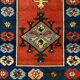 Vintage turkish runner 300x83 cm kazak rug, terracotta red, green, beige blue