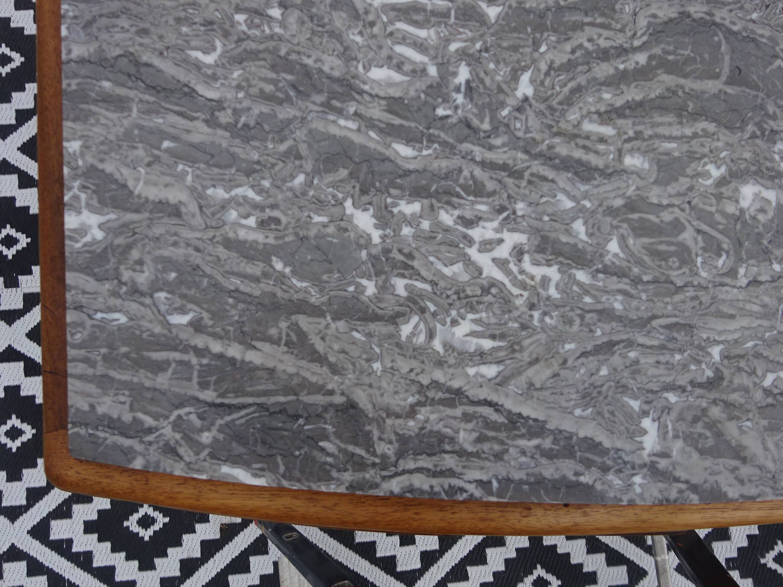Narrow sideboard, art deco in light walnut, gray marble top