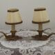 Paire de lampes candélabres vintage en bronze avec abat-jours en tissu plissé, France