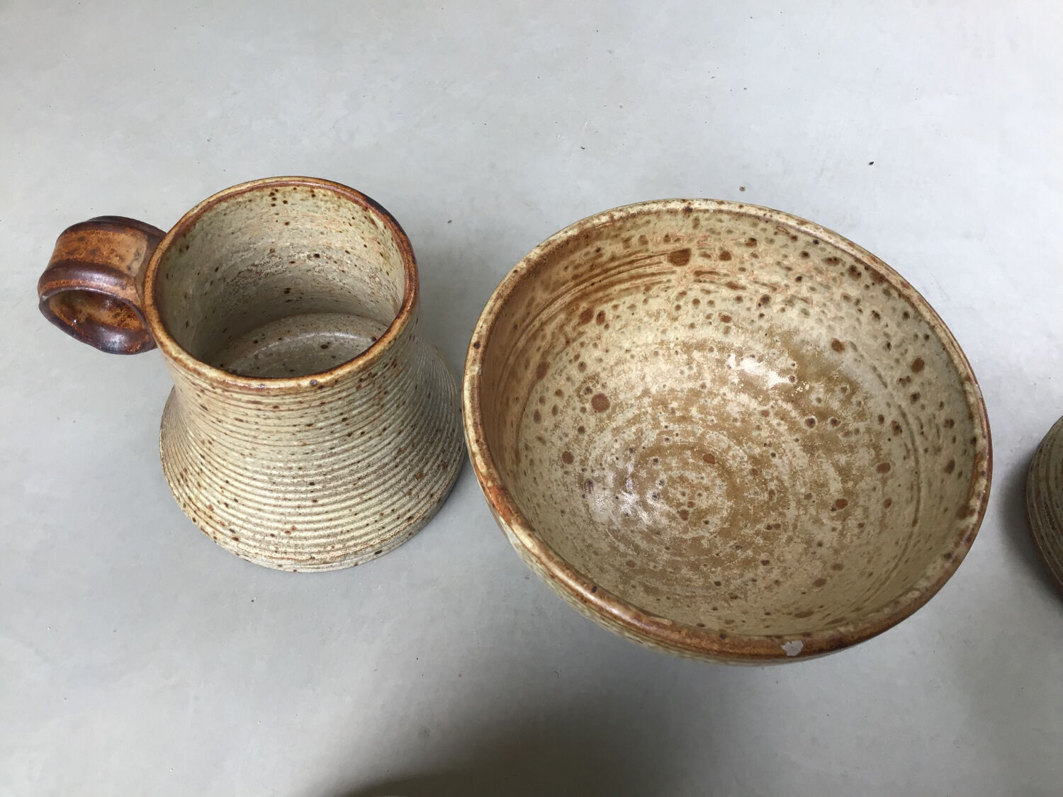 Pyrite stoneware cups and bowl from La Borne
