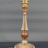 Lampe Art Deco en bois peint vert et patine cuivrée, France, Circa 1920