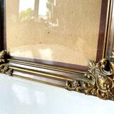 Vintage cooper & gold colored metal frame 27.5 cm  x  21.5 cm convex glass