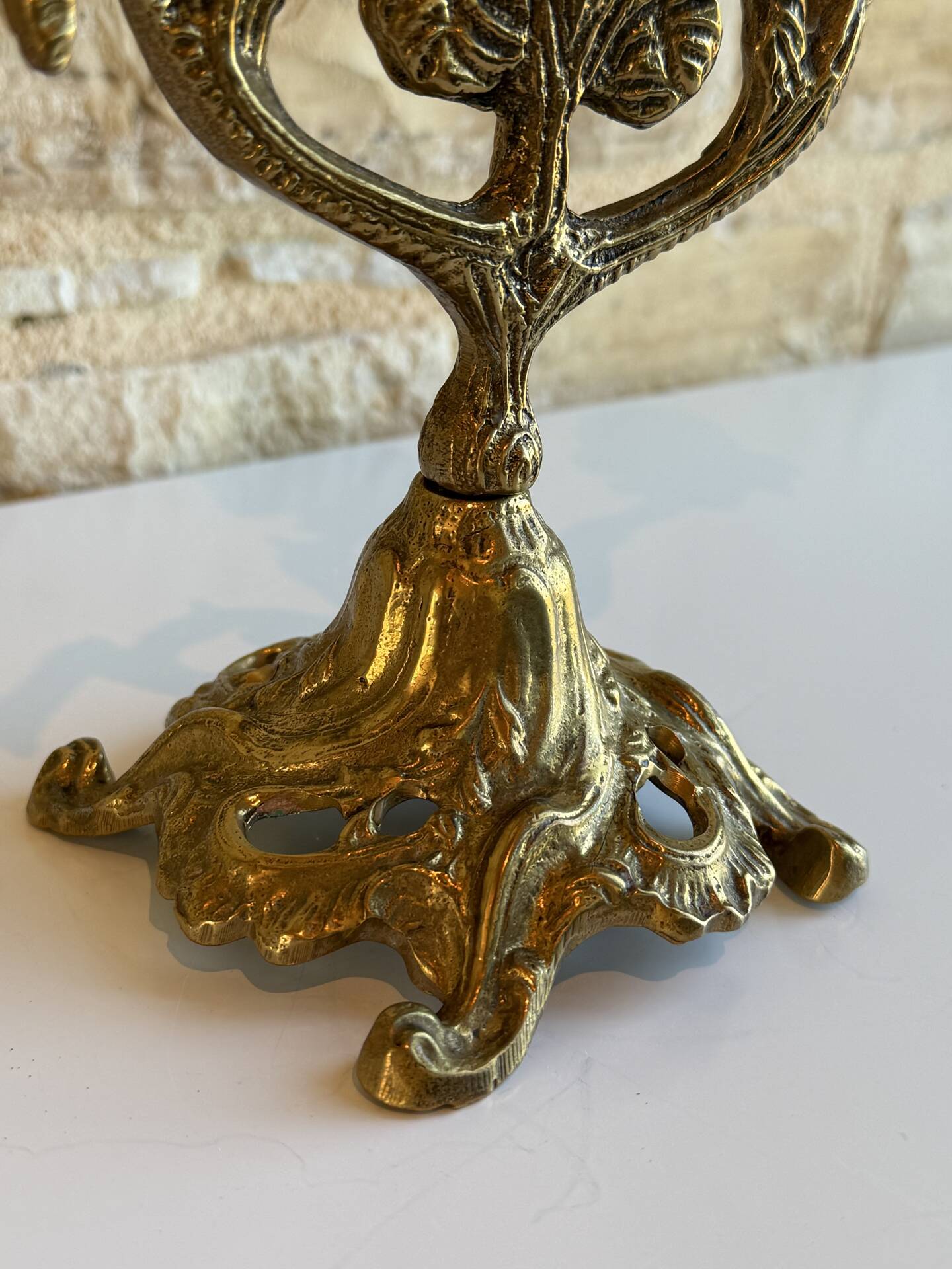 Antique Art Nouveau chandelier in gilded bronze with 3 lights – Vintage candlestick