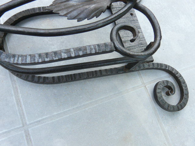 Wrought iron brush or newspaper holder hammered art deco