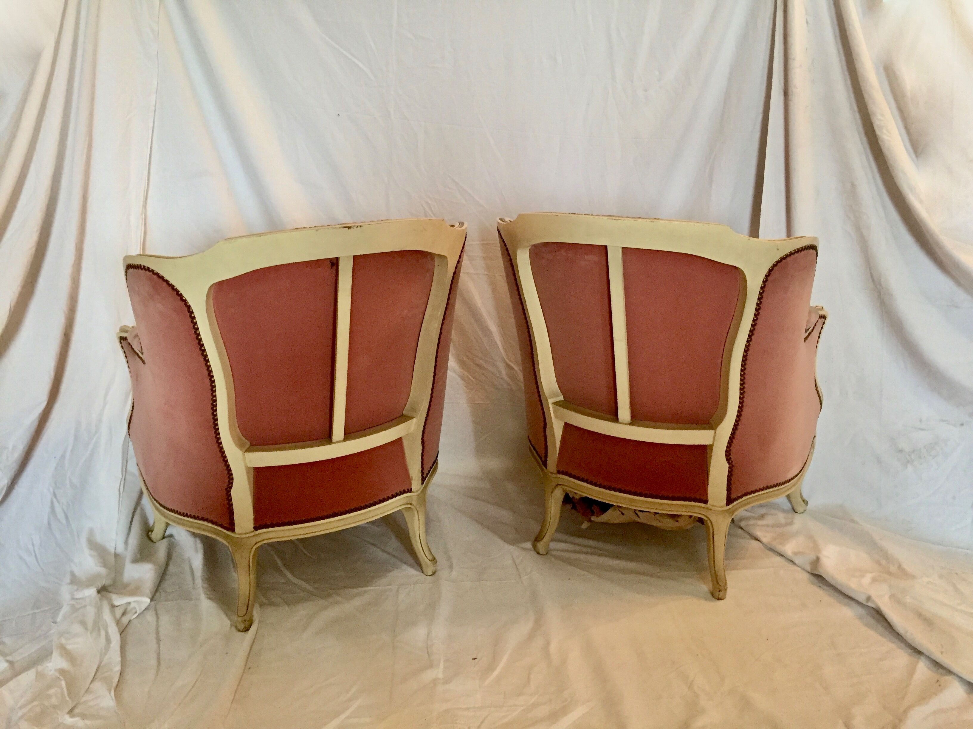 Pair of armchairs in wood and velvet, early 20th century