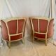Pair of armchairs in wood and velvet, early 20th century
