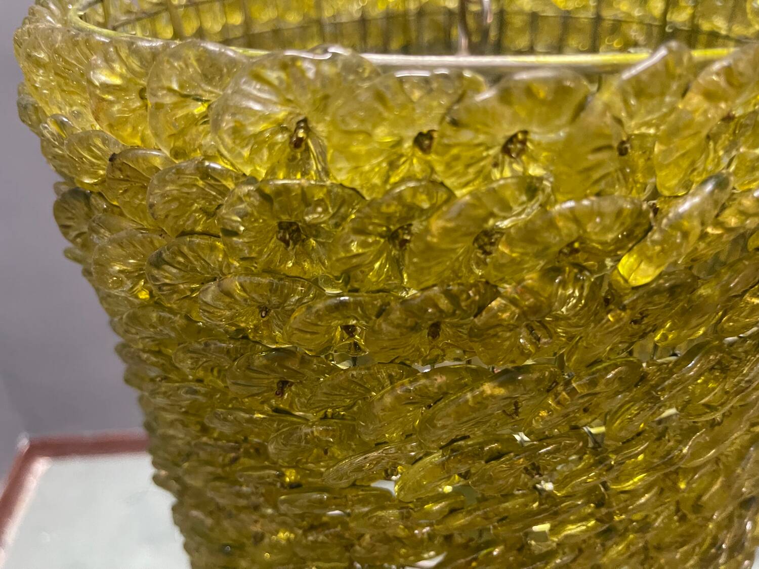 Olive Green Murano Glass Flower Light Pendants Set of 2