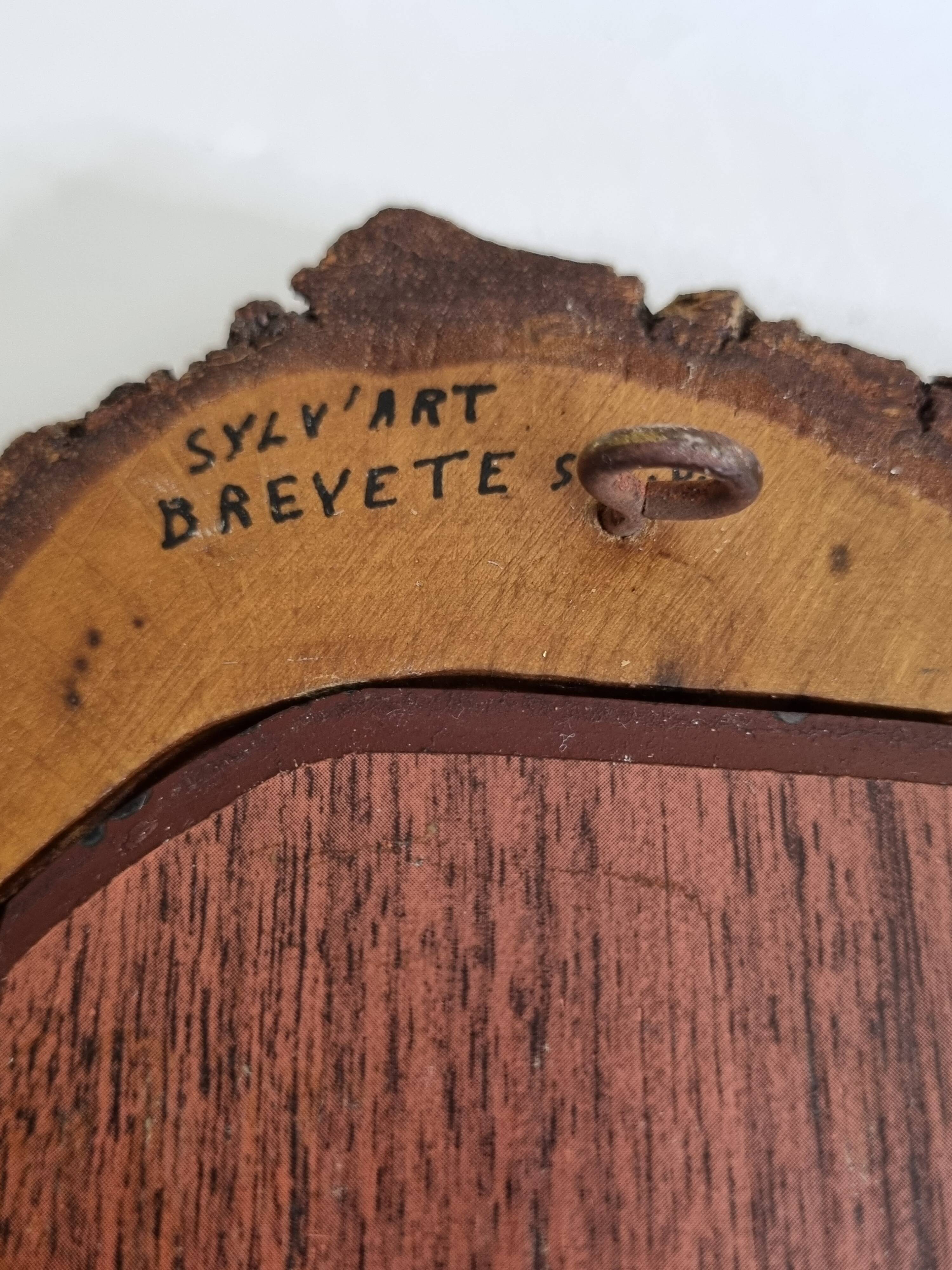 Vintage mirror with live edges in burl wood, signed, 1970s, 36 cm