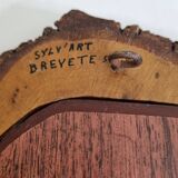 Vintage mirror with live edges in burl wood, signed, 1970s, 36 cm