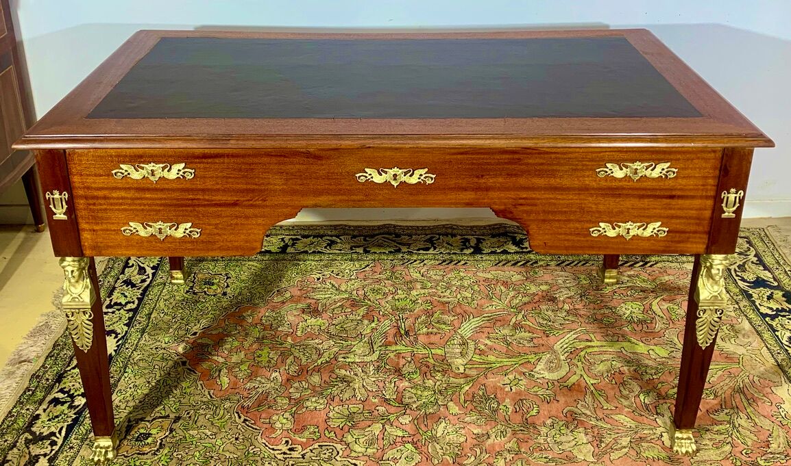 Empire style desk return from egypt double sided in mahogany and gilded bronzes year 1900