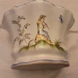 Handmade signed moustier pottery bouquet holder