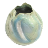 Postmodern sculptural hand-made iridescent blue glazed earthenware vase, italy