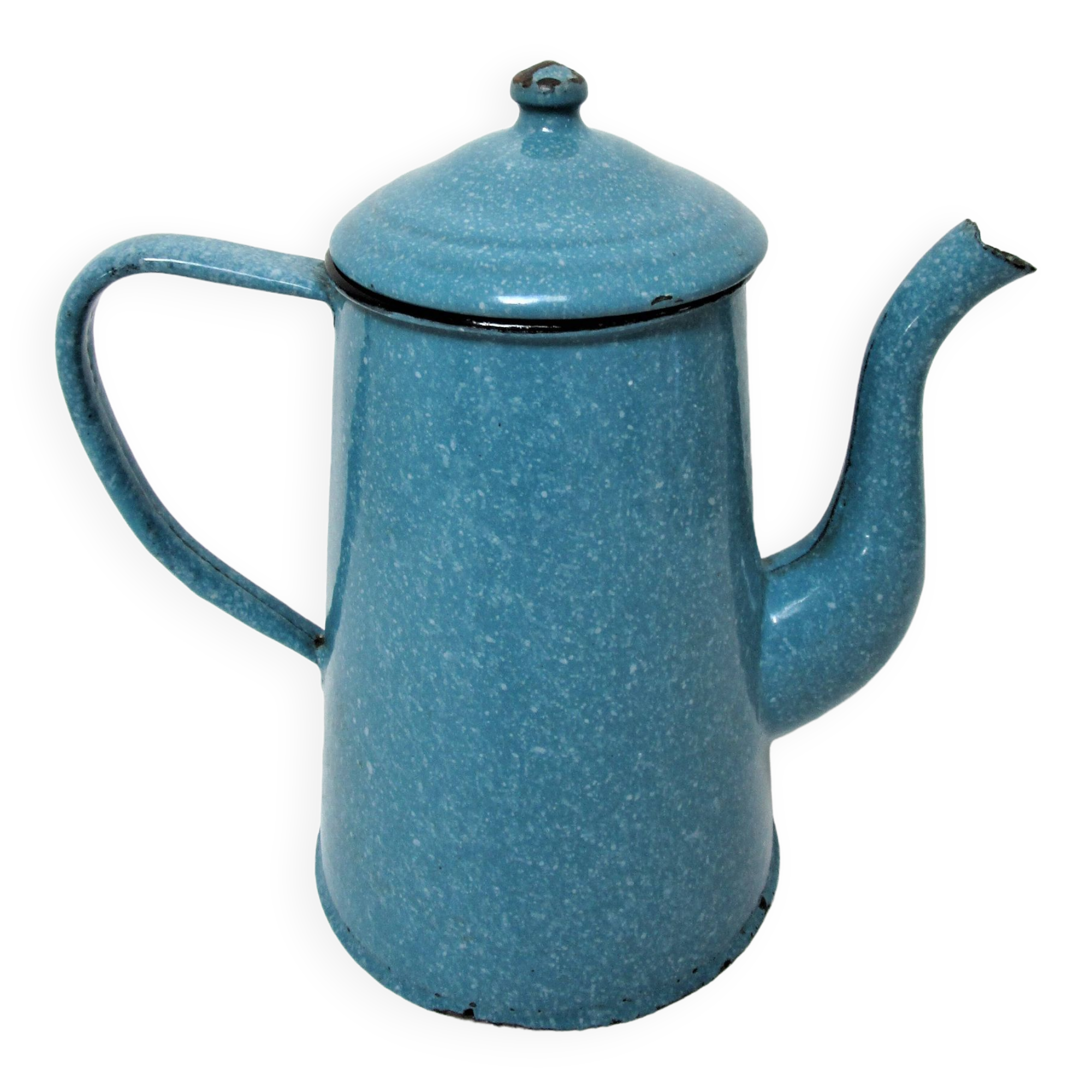 Mid-20th century speckled blue enameled sheet metal coffee maker