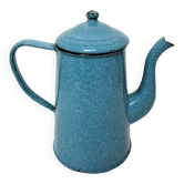 Cafetière tôle émaillée bleu moucheté milieu XXème