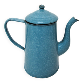 Mid-20th century speckled blue enameled sheet metal coffee maker
