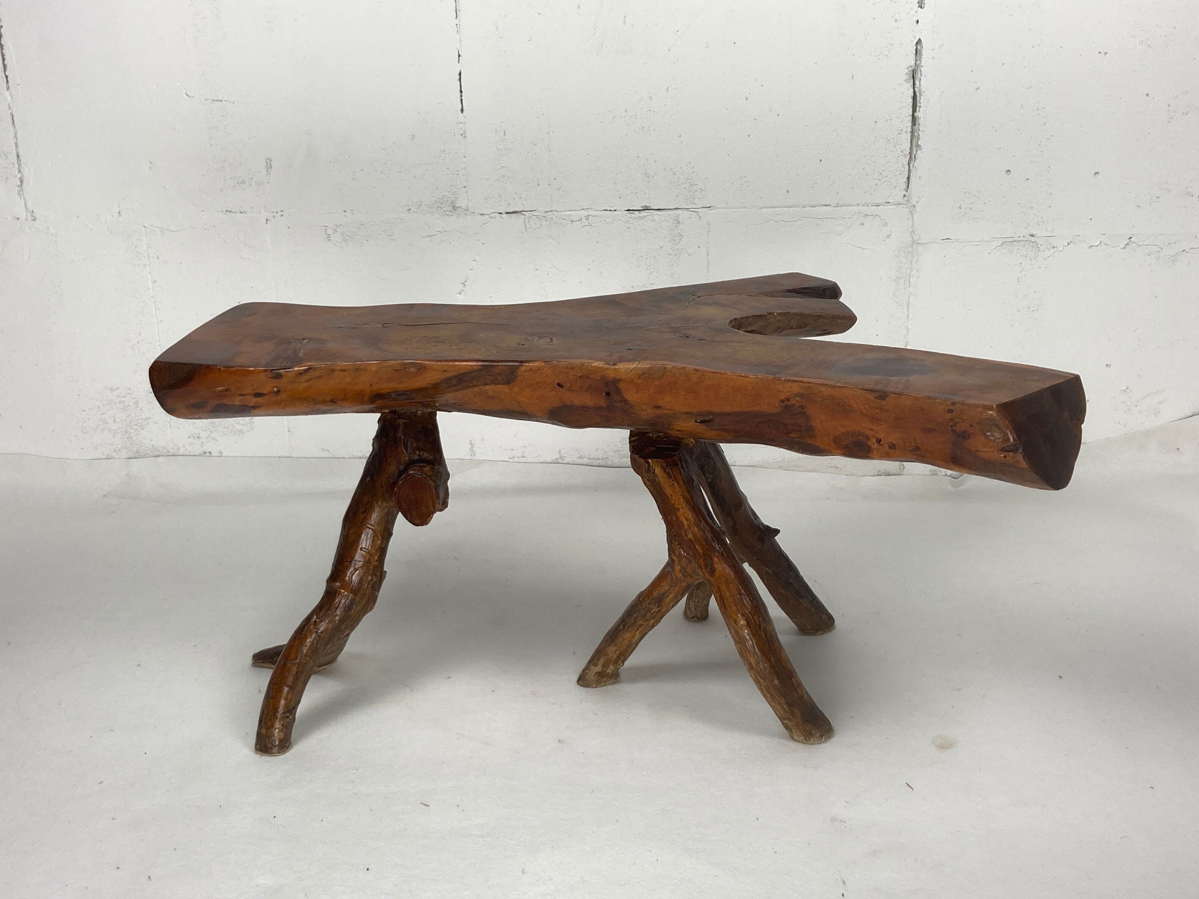 Wabia sabi rustic tree branch side table, Dutch 1960s