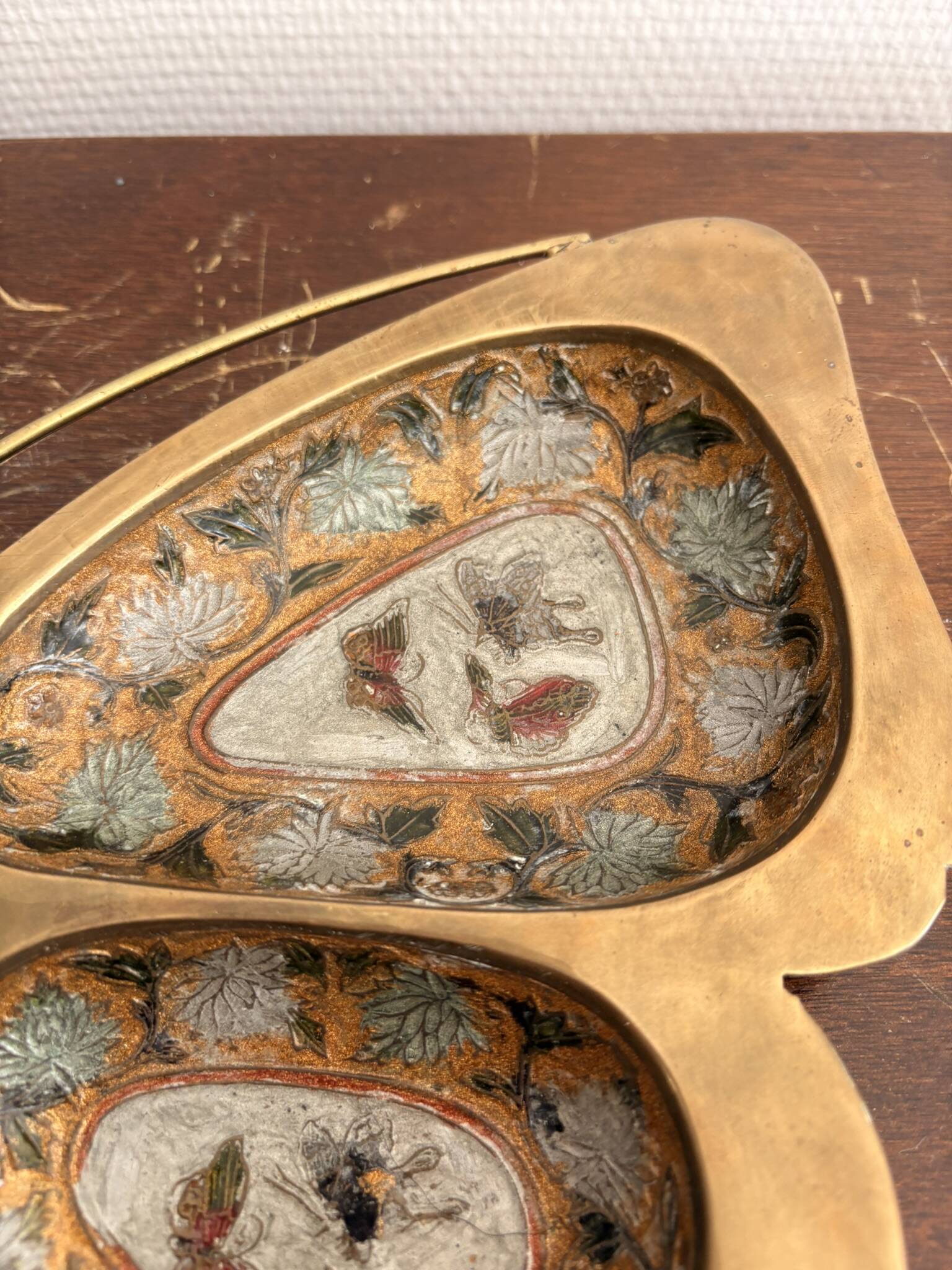 Pocket Ashtray Servant Plate Butterfly Enamelled Cloisonné Brass China