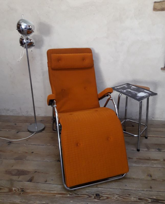 Deckchair Lama chrome vintage fabric