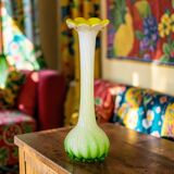 Blown glass vase from Murano in the shape of a yellow flower.