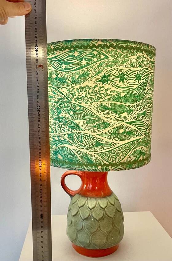 Wireless Jasba table lamp - West German pottery with fish decor | 41 cm
