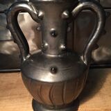 Iridescent black ceramic vase by François Caleca artisan Vallauris
