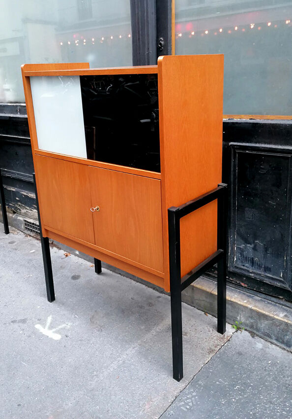 Bookcase, coloured windows, metal base, 1960