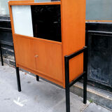 Bookcase, coloured windows, metal base, 1960