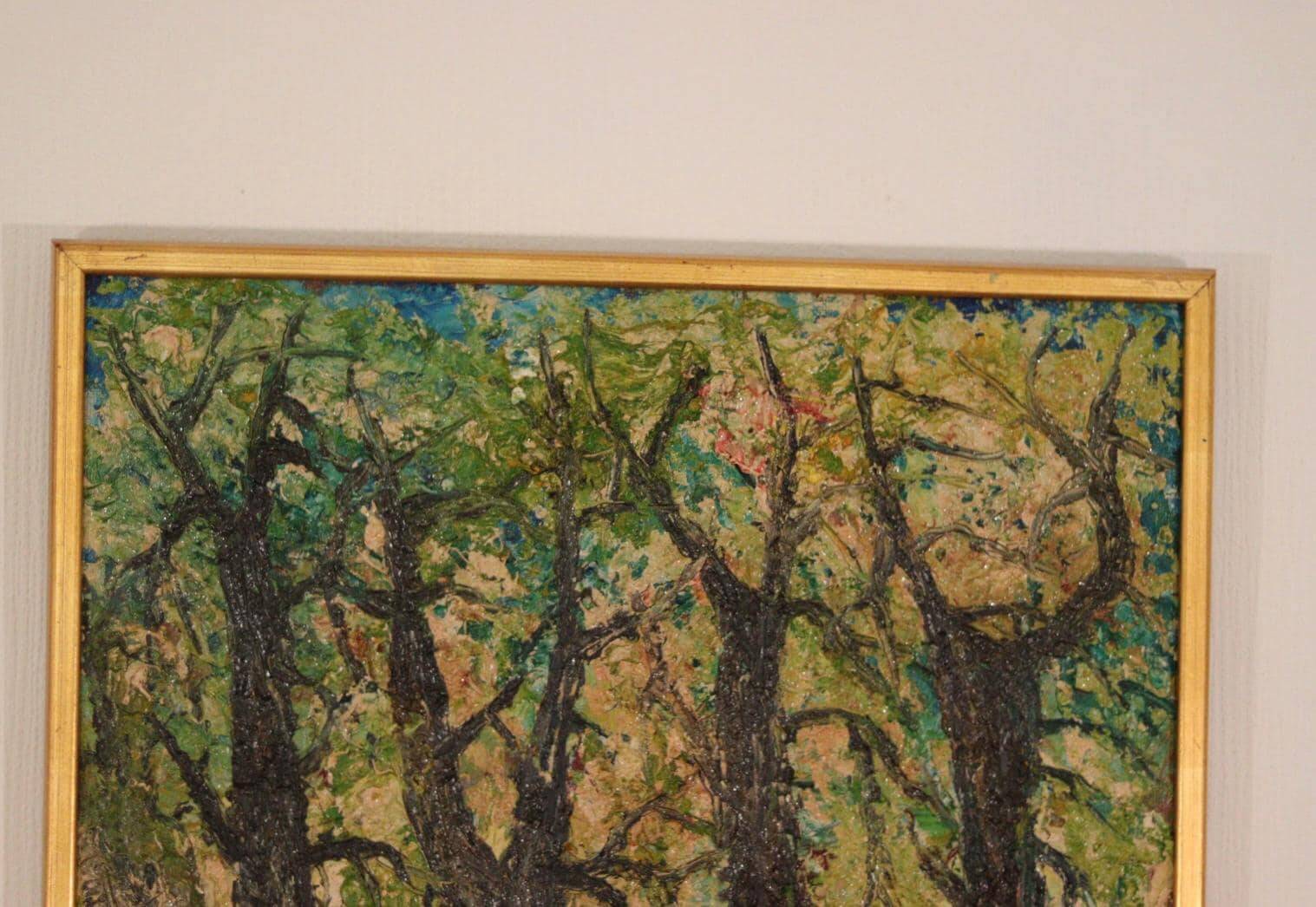 Original Mid Century Swedish Oil on Panel – “Textured Forest” by Stig Allan