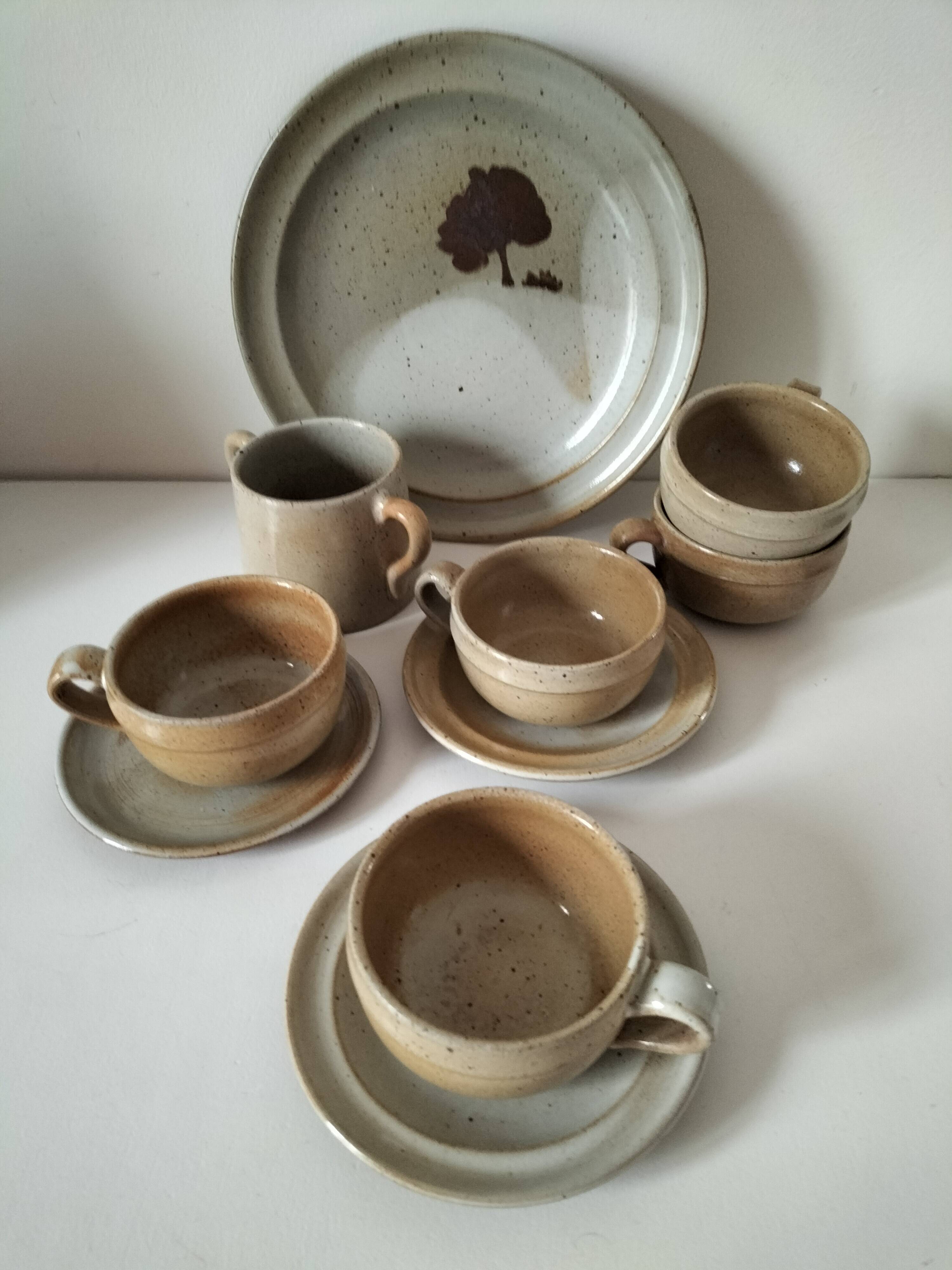 Ensemble à brunch vintage en grès du Marais, décor campagne