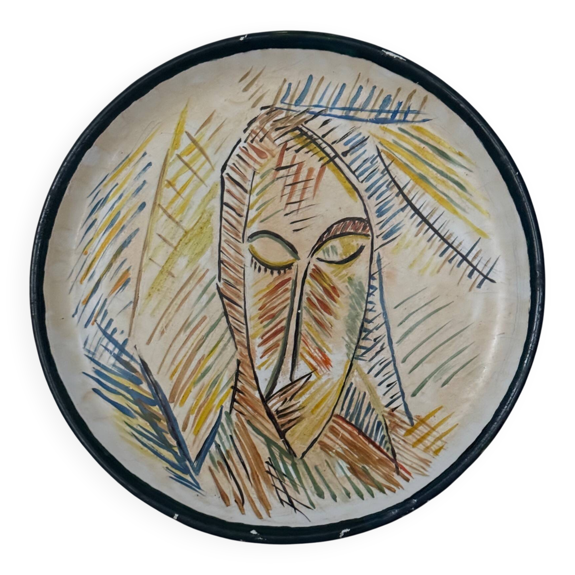 Ceramic plate 1960 female face monogram CD