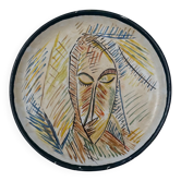 Assiette en céramique 1960 visage féminin monogramme CD