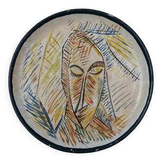 Ceramic plate 1960 female face monogram CD